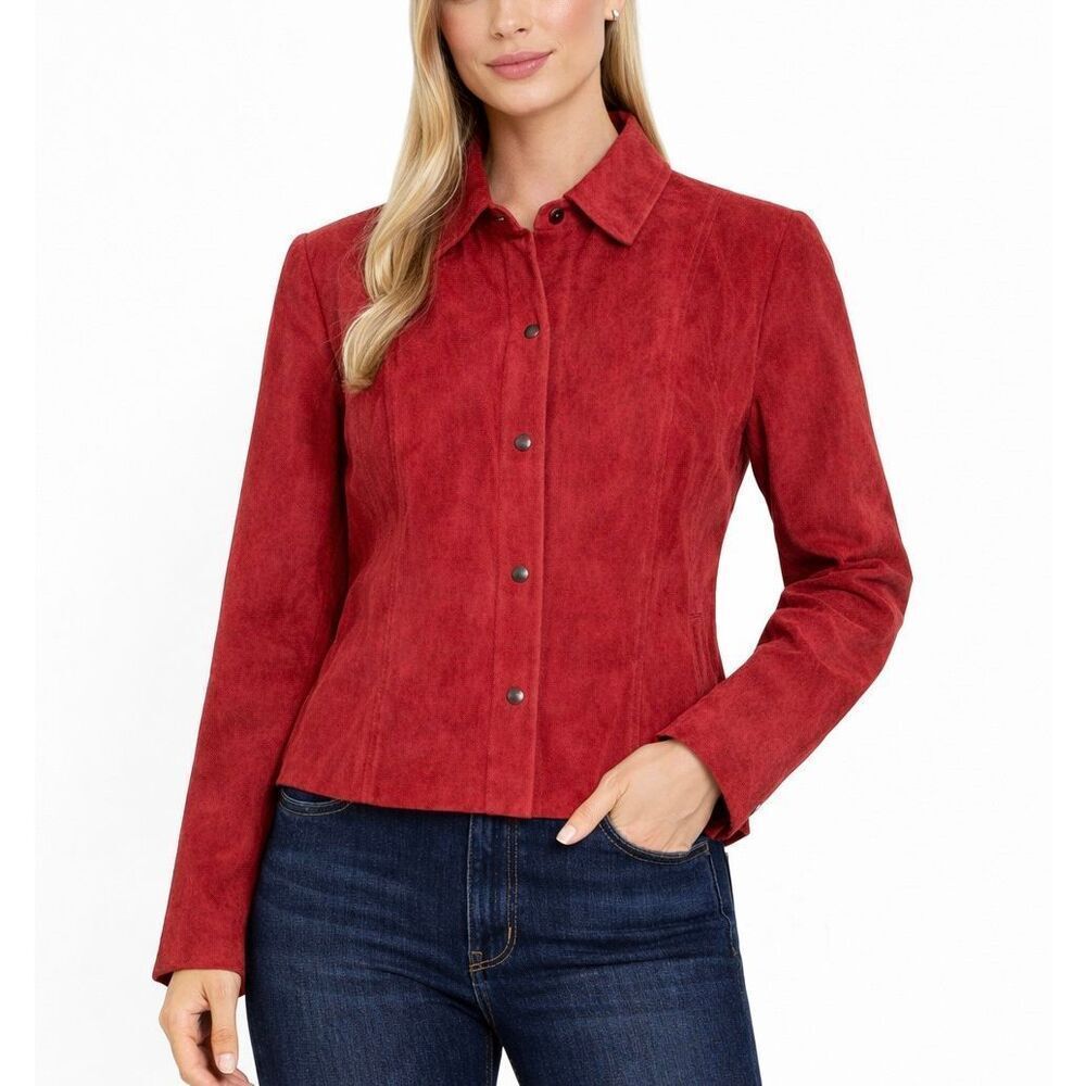 Siena Studio Vintage red 100% leather suede collared jacket 6